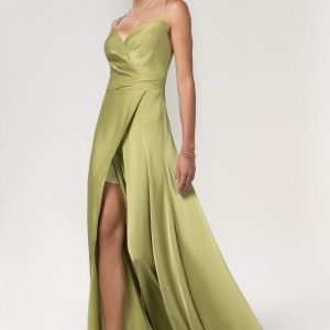 A-Line Floor Length Luxe Satin Bridesmaid Dress Formal Dresses CB0579