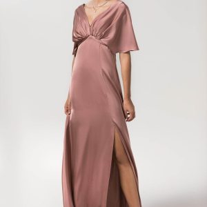 Sheath Floor Length Luxe Satin Bridesmaid Dress Formal Dresses CB0584